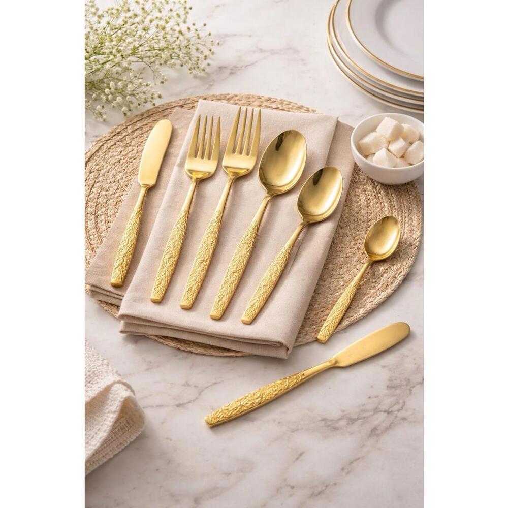 Vintage 1970s Electroplated Gold-Tone Stainless Steel Flatware Set, 50 Pieces